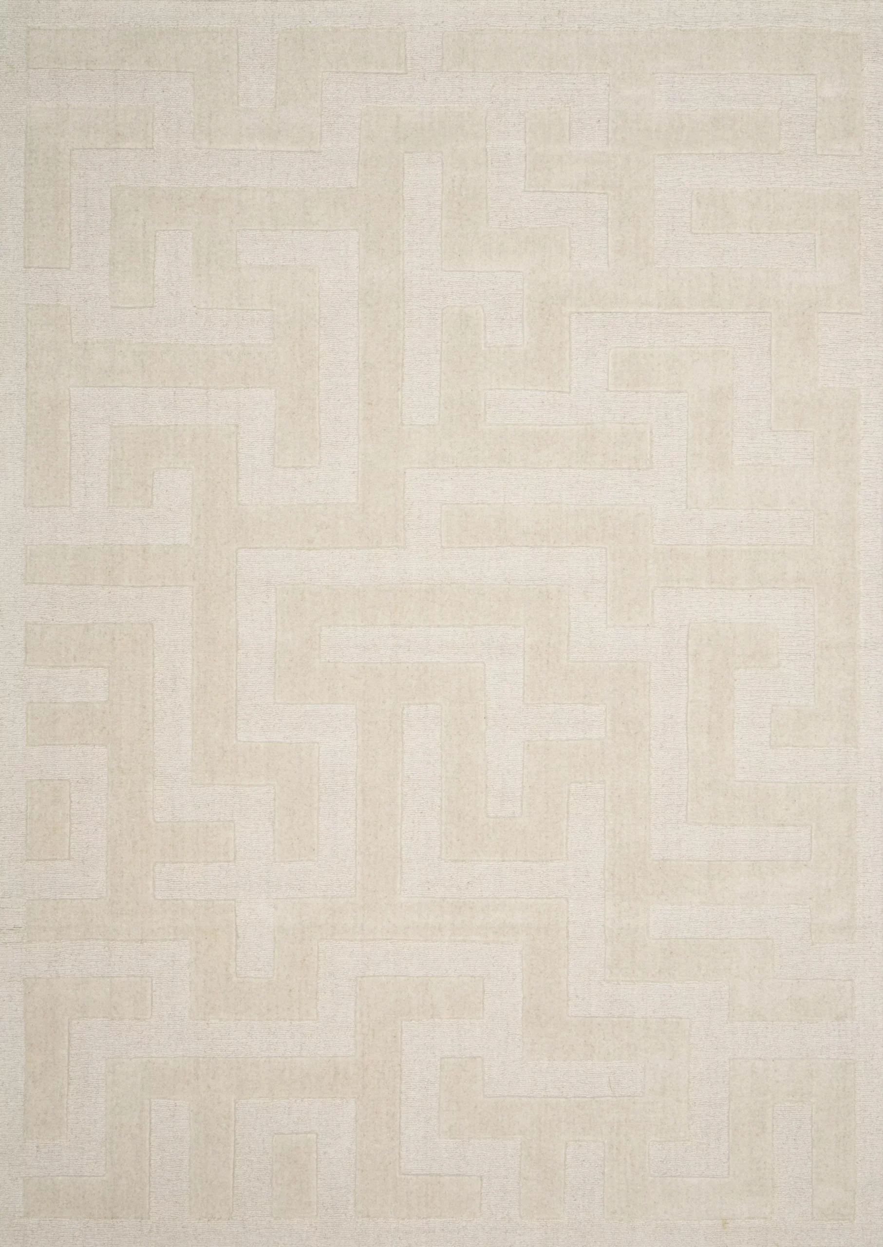 Labyrinth Off White -min Dywan Skład runa: 100% Wełna Technika: Ręcznie tkany Pochodzenie: Indie Wysokość: 14-16 mm Podłoże: Bawełna Rozmiary magazynowe: 170x240 cm, 250x350 cm